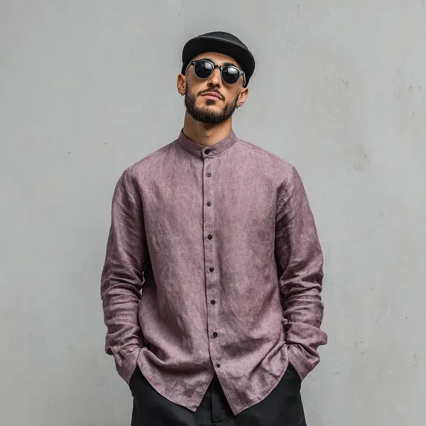 Men_S_Rich_Light_Purple_100_Pure_Linen_Mandarin_Collar_Shirt