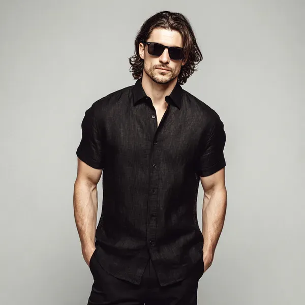 The_Versatile_Black_Half_Sleeve_Linen_Shirt_For_Men