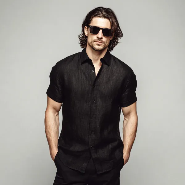 The_Versatile_Black_Half_Sleeve_Linen_Shirt_For_Men