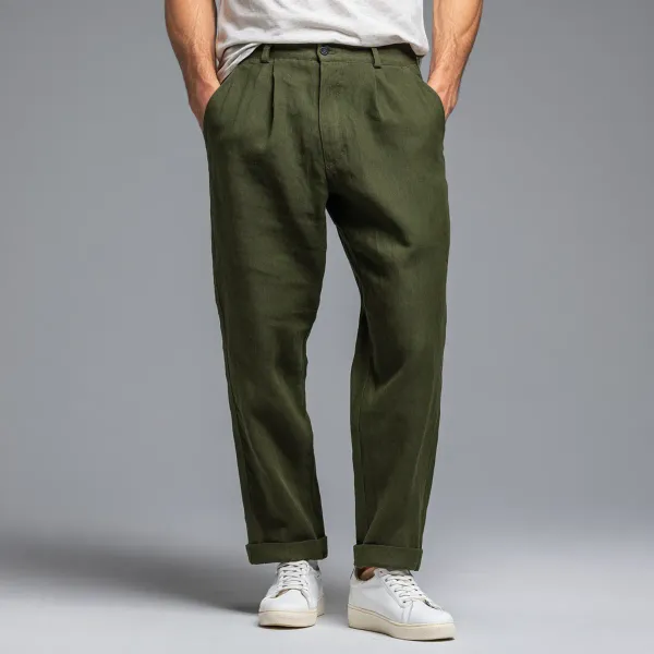 The_Linear_Moss_Green_Pure_Linen_Pant_For_Men