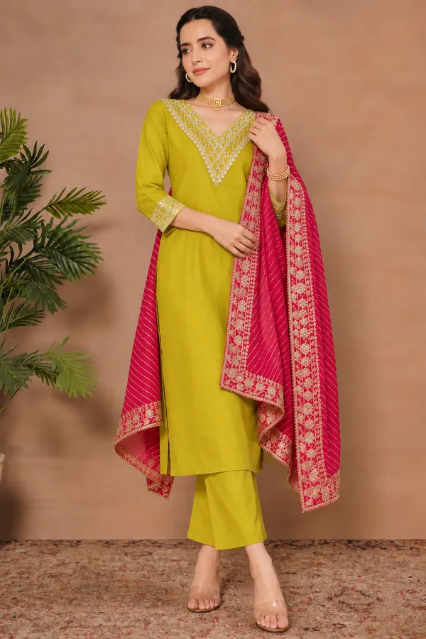 Cotton_Blend_Kurti_Set_With_Bottom_And_Dupatta