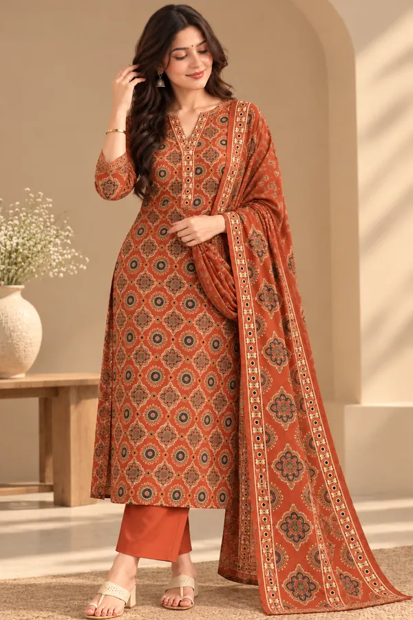Cotton_Blend_Kurti_Set_With_Bottom_And_Dupatta