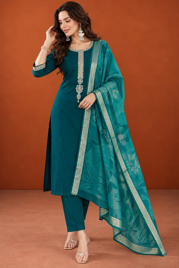 Cotton_Blend_Kurti_Set_With_Bottom_And_Dupatta