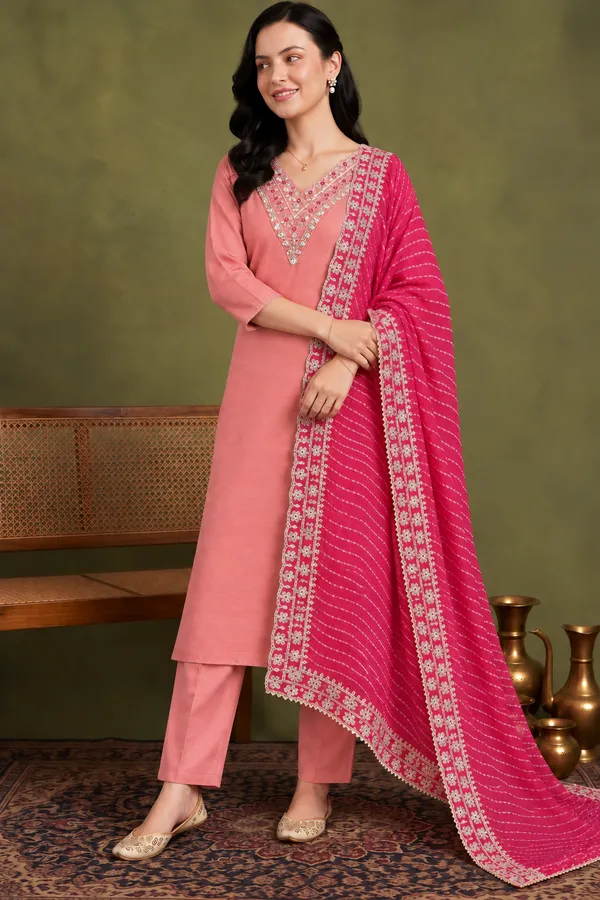 Cotton_Blend_Kurti_Set_With_Bottom_And_Dupatta