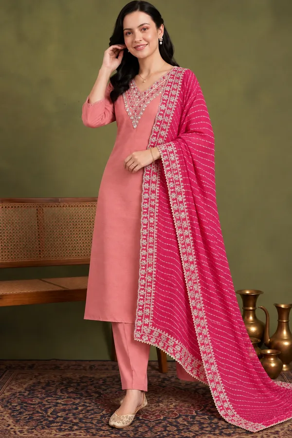 Cotton_Blend_Kurti_Set_With_Bottom_And_Dupatta