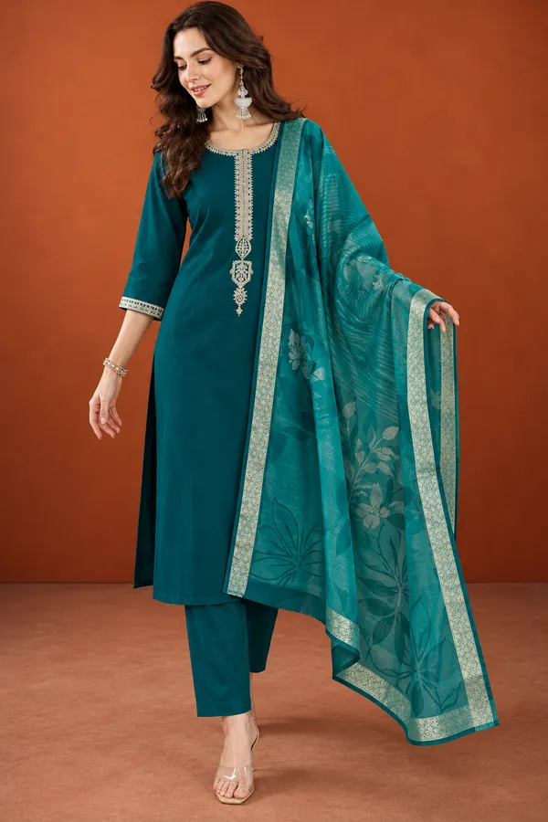 Cotton_Blend_Kurti_Set_With_Bottom_And_Dupatta