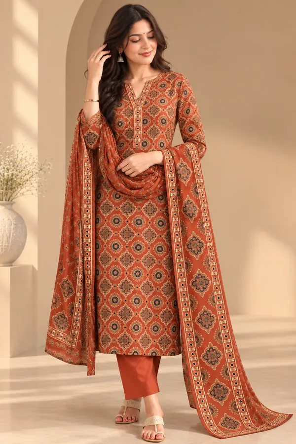 Cotton_Blend_Kurti_Set_With_Bottom_And_Dupatta