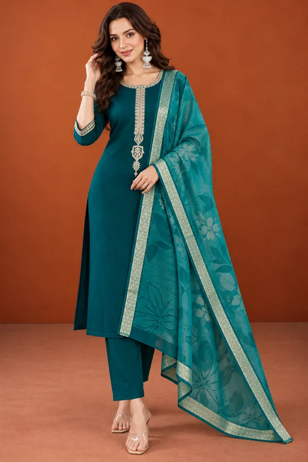 Cotton_Blend_Kurti_Set_With_Bottom_And_Dupatta