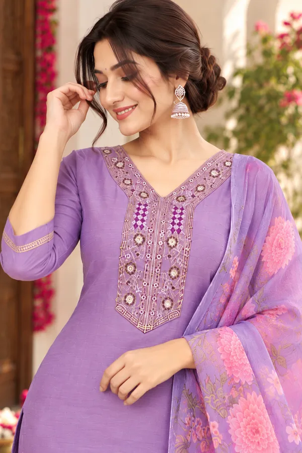 Cotton_Blend_Kurti_Set_With_Bottom_And_Dupatta
