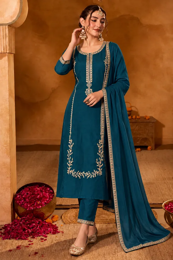 Cotton_Blend_Kurti_Set_With_Bottom_And_Dupatta