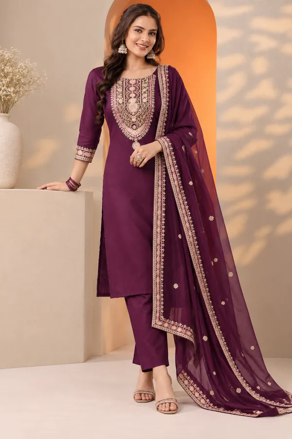 Cotton_Blend_Kurti_Set_With_Bottom_And_Dupatta