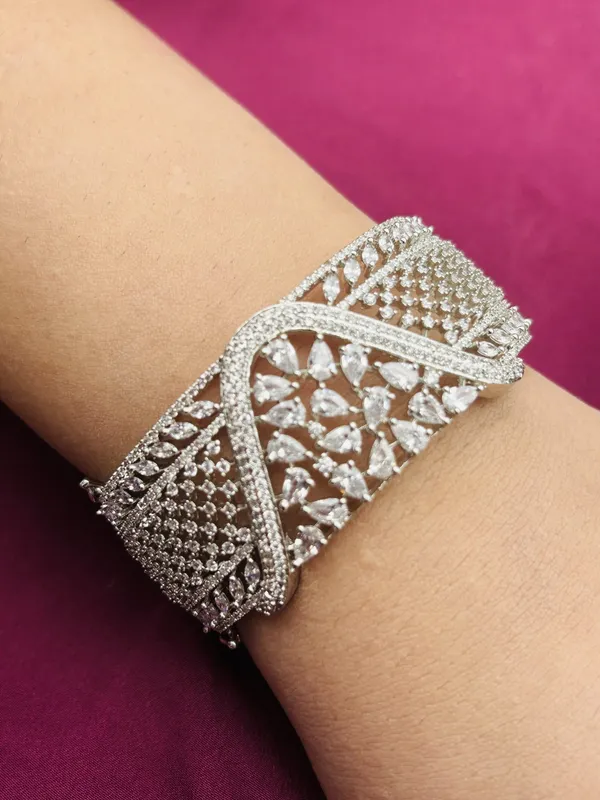 Designer_American_diamond_Silver_Plated_Bracelet