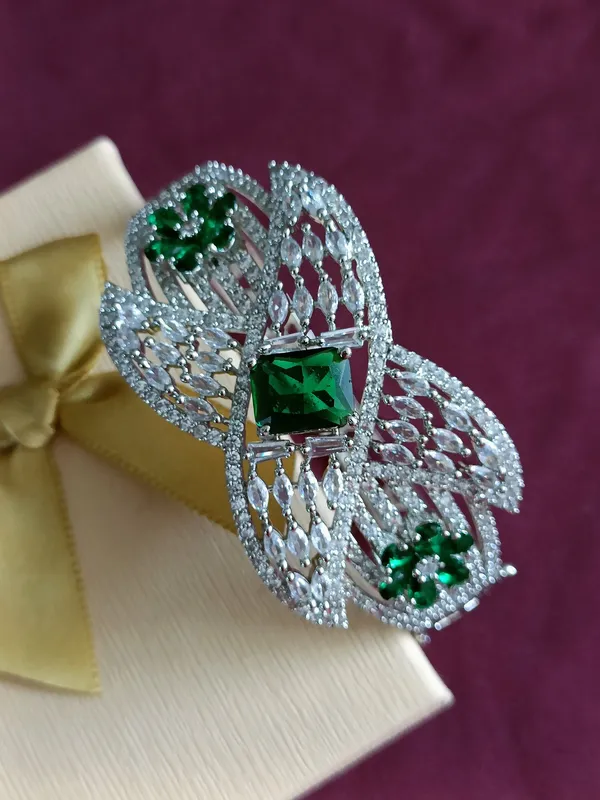Designer_American_Diamond_Emerald_Silver_Plated_Bracelet