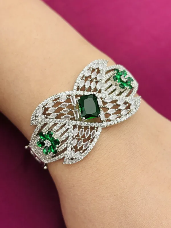 Designer_American_Diamond_Emerald_Silver_Plated_Bracelet