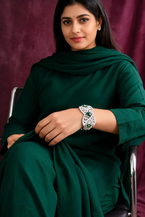 Designer_American_Diamond_Emerald_Silver_Plated_Bracelet