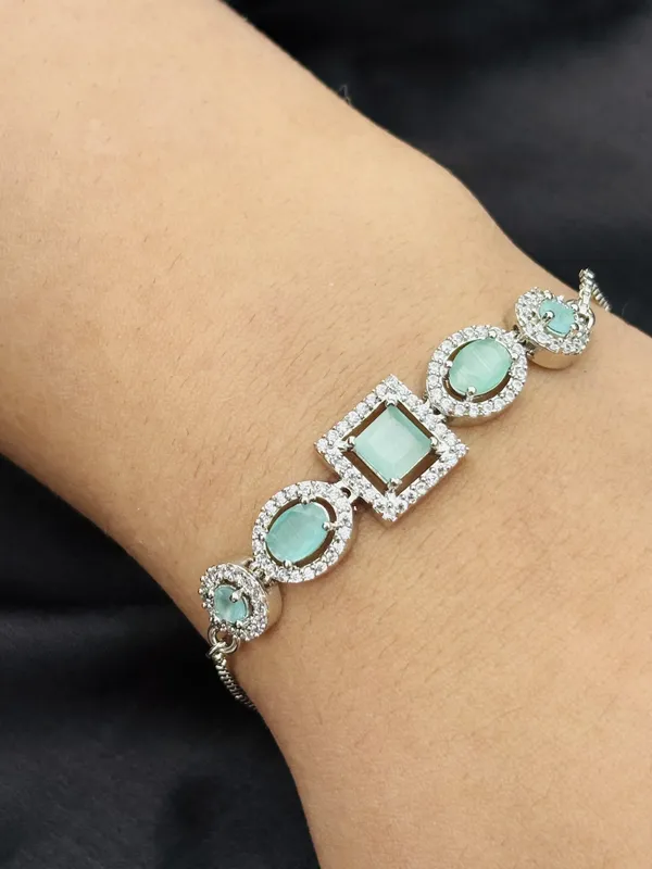 Elegant_American_diamond_Mint_Green_Silver_Plated_Bracelet