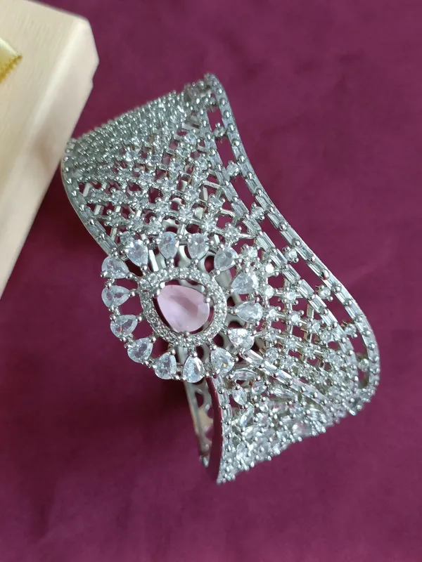 Designer_American_Diamond_Pink_Silver_Plated_Bracelet