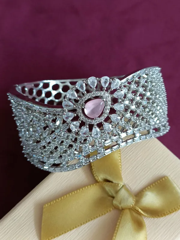 Designer_American_Diamond_Pink_Silver_Plated_Bracelet