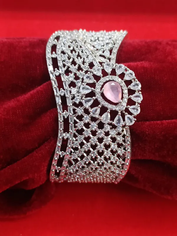 Designer_American_Diamond_Pink_Silver_Plated_Bracelet