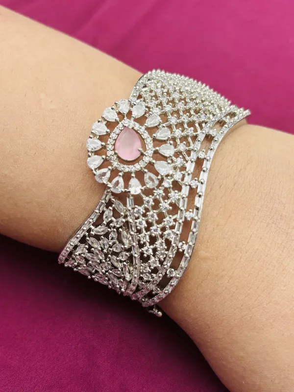 Designer_American_Diamond_Pink_Silver_Plated_Bracelet
