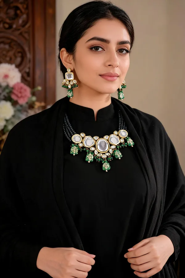 Swaragini_Ethnic_Kundan_Choker_Set_-Green