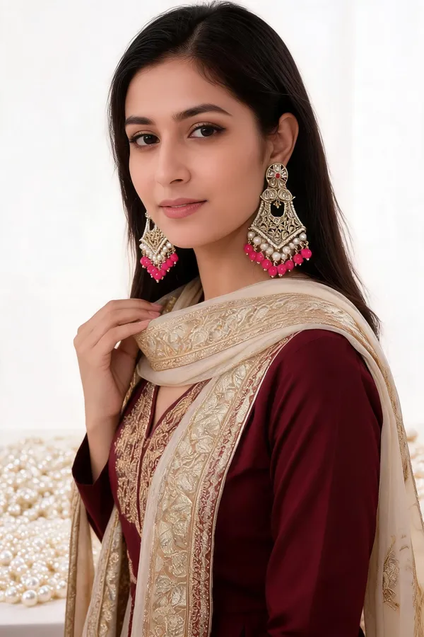 Nandini_Ethnic_Magenta_Chandelier_Earrings