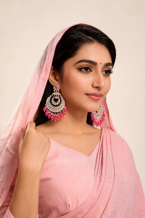 Vinakshi_Magenta_Gold_Plated_Chandbalies_Earrings