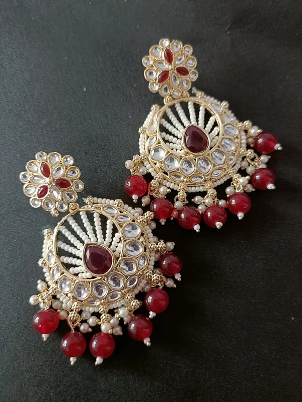 Laysha_Maroon_Gold_Plated_Chandbalies_Earrings