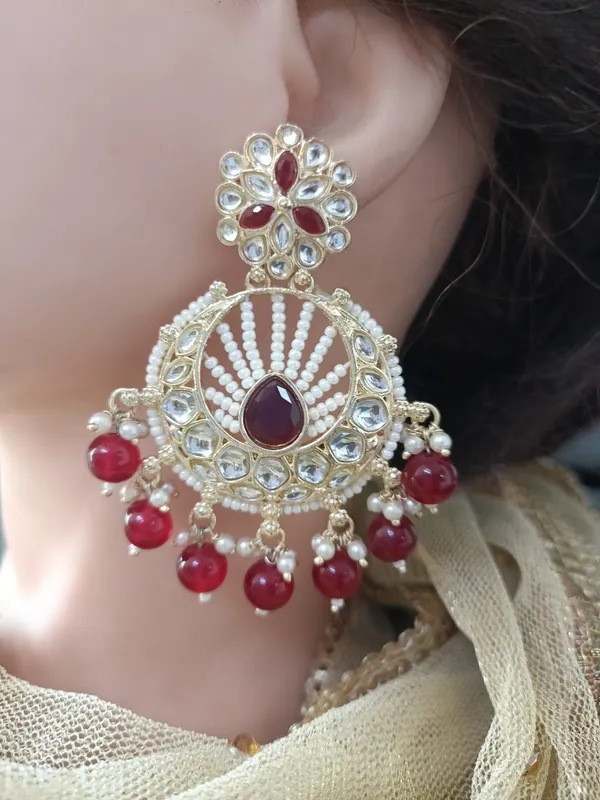 Laysha_Maroon_Gold_Plated_Chandbalies_Earrings