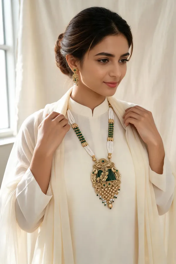 Priyanka_Gold_Plated_Long_Emerald_Green_Necklace_Set