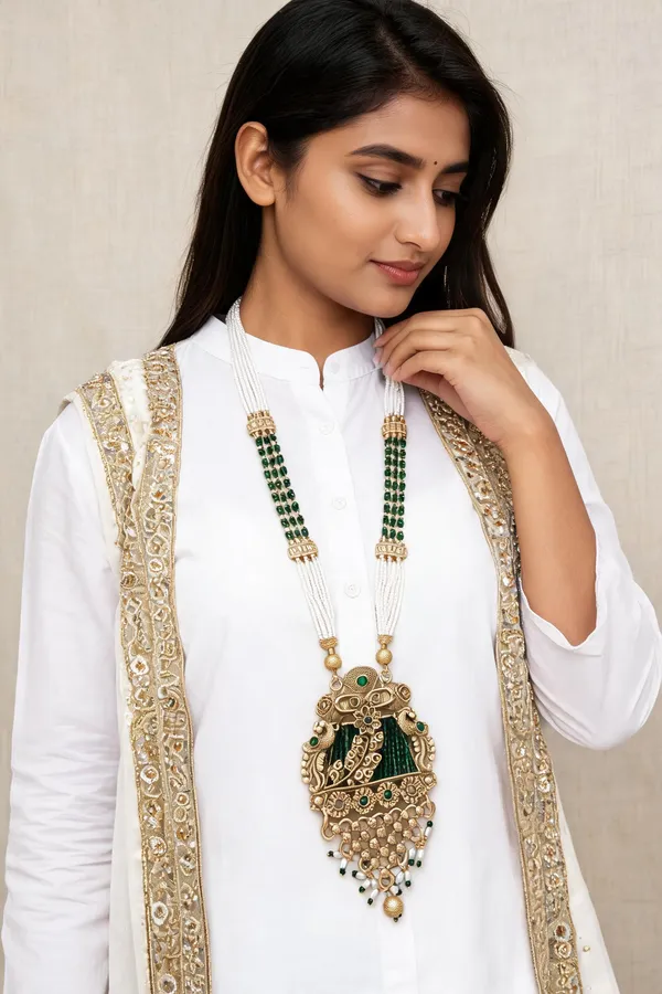 Priyanka_Gold_Plated_Long_Emerald_Green_Necklace_Set