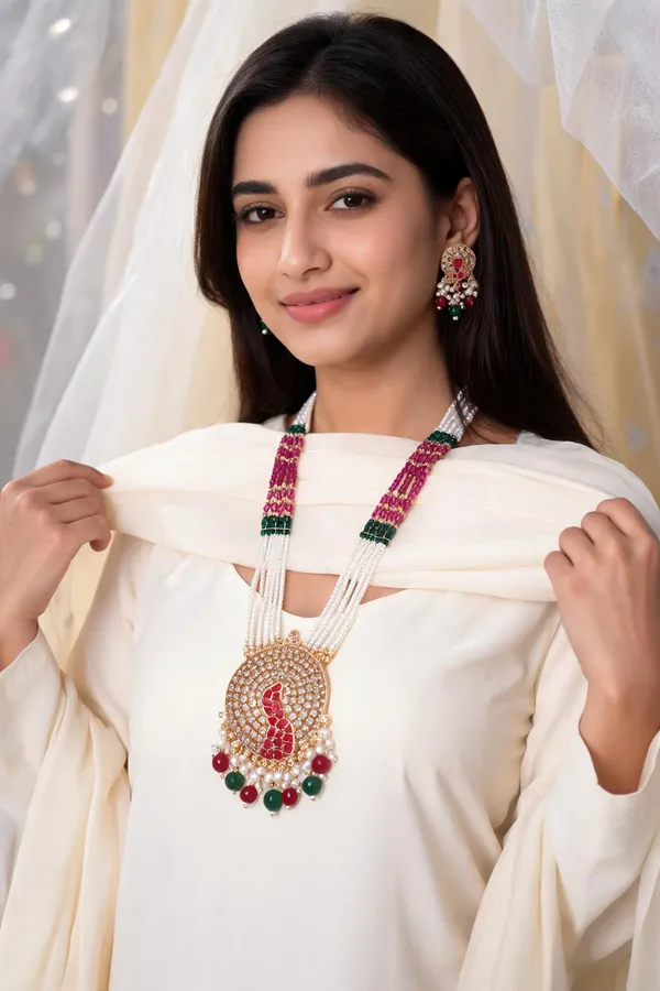 Rumaya_Gold_Plated_Ruby_And_Emerald_Green_Long_Necklace_Set