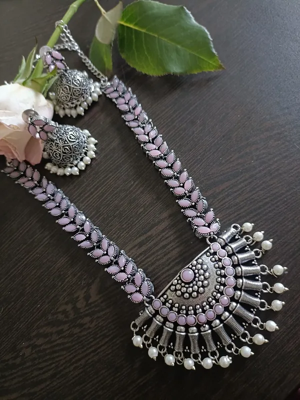 Vrinda_Oxidized_Long_Necklace_With_Jhumki_Earrings