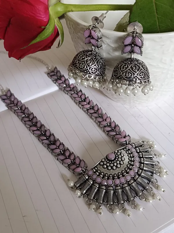 Vrinda_Oxidized_Long_Necklace_With_Jhumki_Earrings