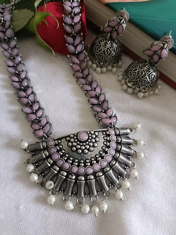 Vrinda_Oxidized_Long_Necklace_With_Jhumki_Earrings
