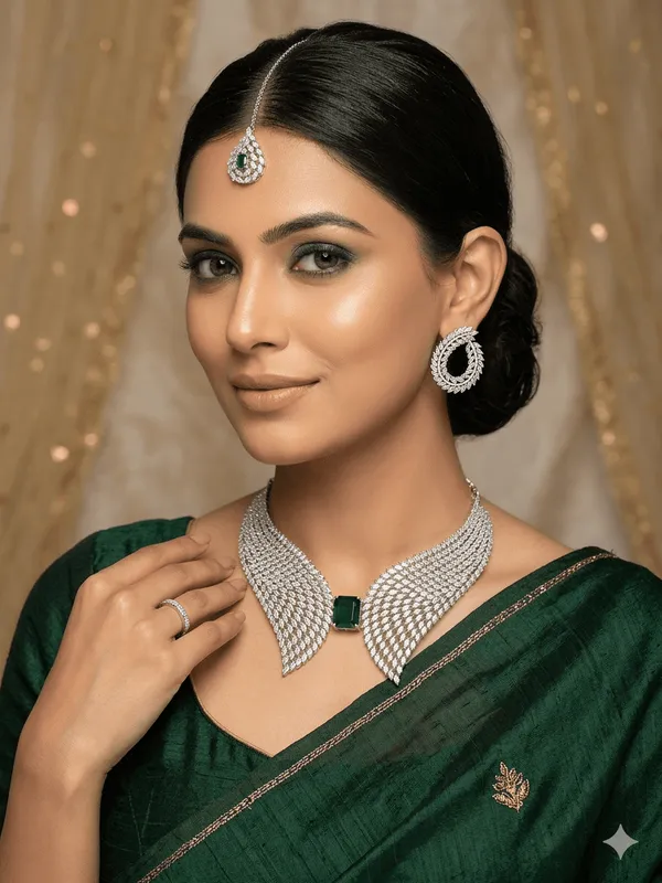 Royal_Emerald_Green_Feather_Necklace_Set_With_Maangtika
