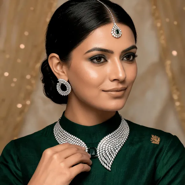 Royal_Emerald_Green_Feather_Necklace_Set_With_Maangtika