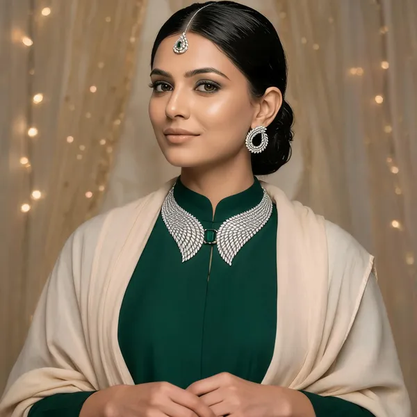Royal_Emerald_Green_Feather_Necklace_Set_With_Maangtika