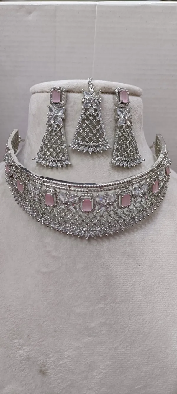 Cyan_American_Diamond_Pink__Choker_Necklace_Set