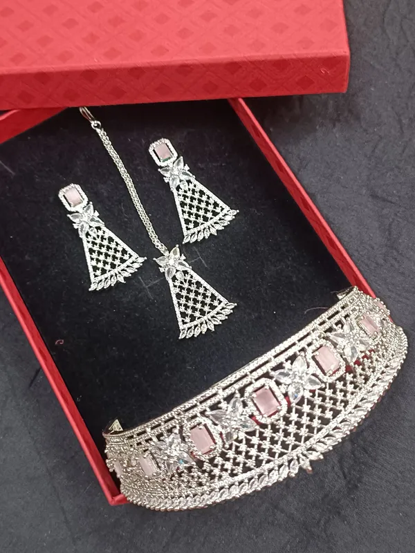 Cyan_American_Diamond_Pink__Choker_Necklace_Set