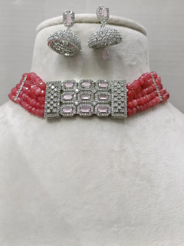 Rose_American_Diamond_Pink__Choker_Necklace_Set