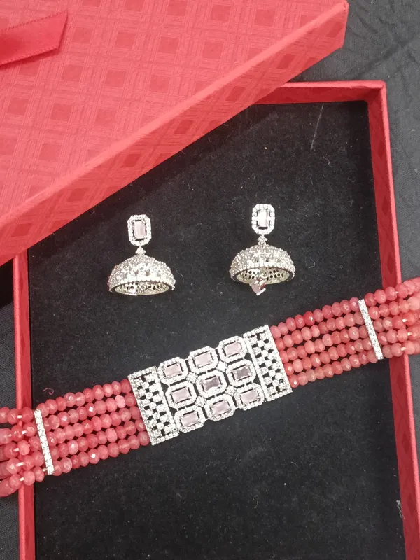 Rose_American_Diamond_Pink__Choker_Necklace_Set