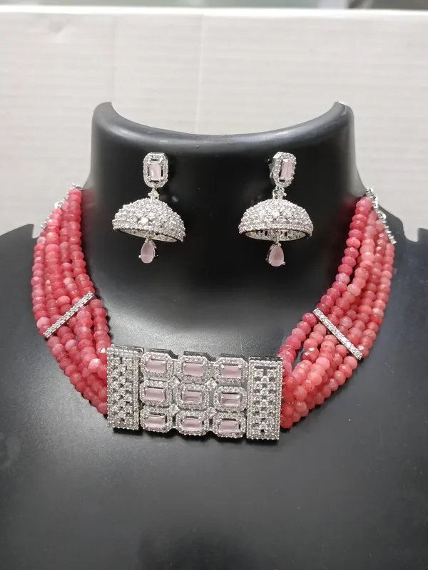 Rose_American_Diamond_Pink__Choker_Necklace_Set
