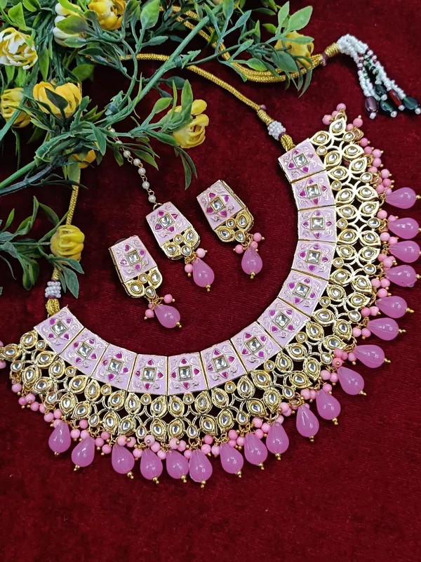 Shreya_Meenakari_Kundan_Pink_Necklace_Set