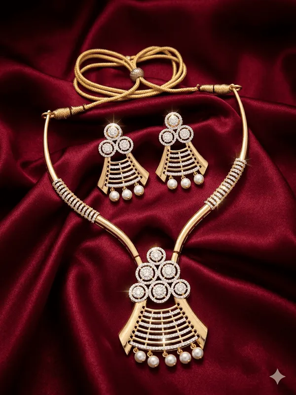 Royal_Cascade_Zirconia_Gold_Polished_Necklace_Set