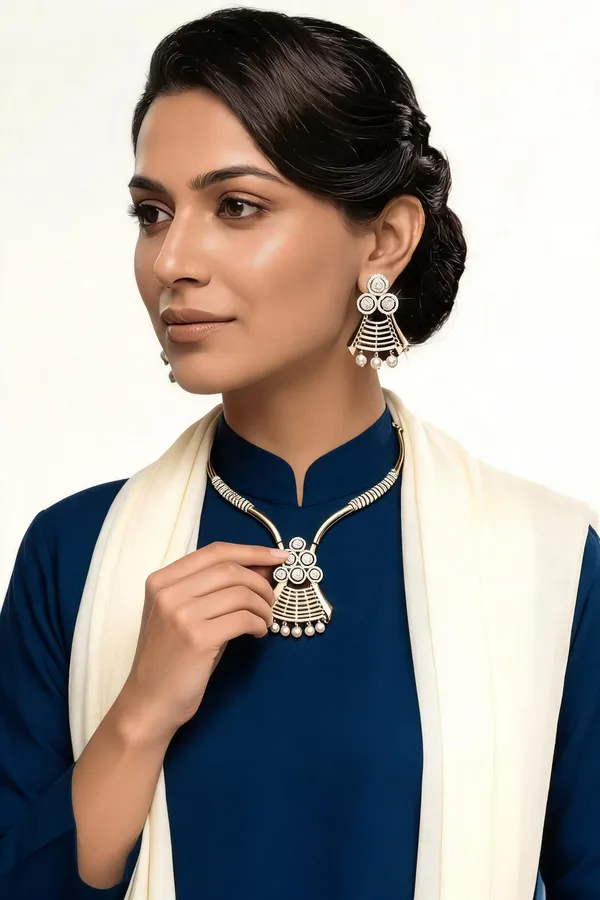 Royal_Cascade_Zirconia_Gold_Polished_Necklace_Set
