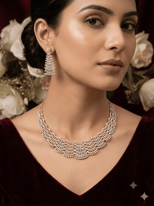 Crystal_Cascade_Zirconia_Gold_Polished_Elegance_Necklace_Set
