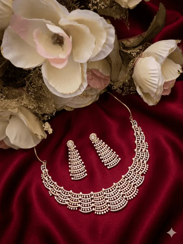 Crystal_Cascade_Zirconia_Gold_Polished_Elegance_Necklace_Set