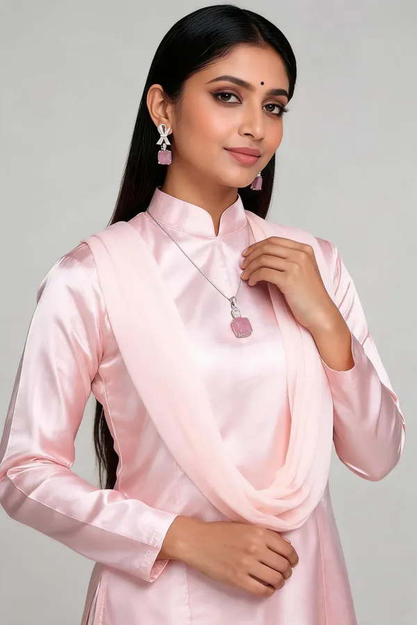 American_Diamond_Pink_Elegance_Bow_Pendant_Set
