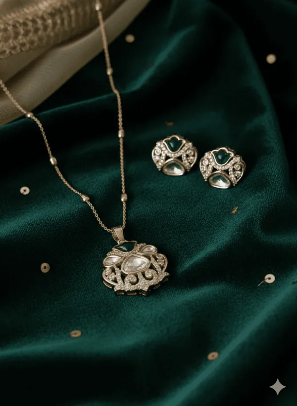 Radiant_Charm_Emrald_Moissanite_Pendant_Set